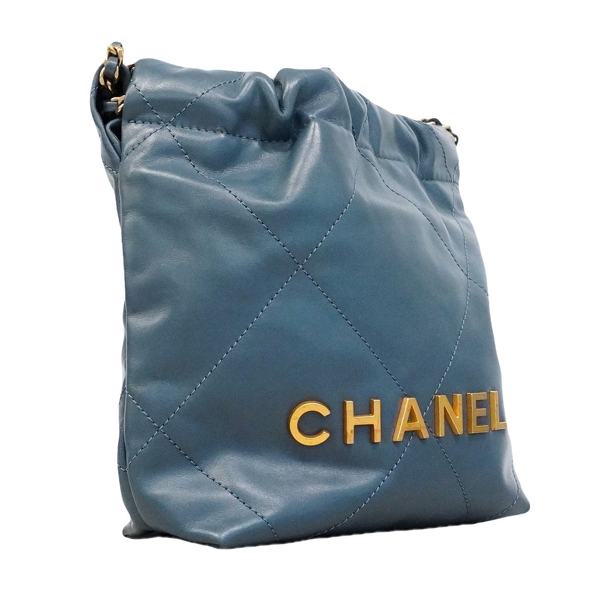 Chanel Shoulder Bag Calfskin Blue Gold — view 2