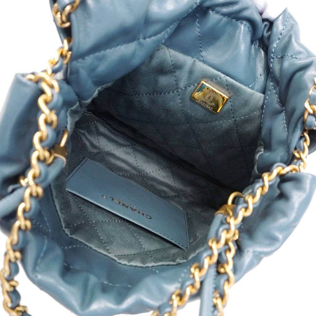 Chanel Shoulder Bag Calfskin Blue Gold — view 4
