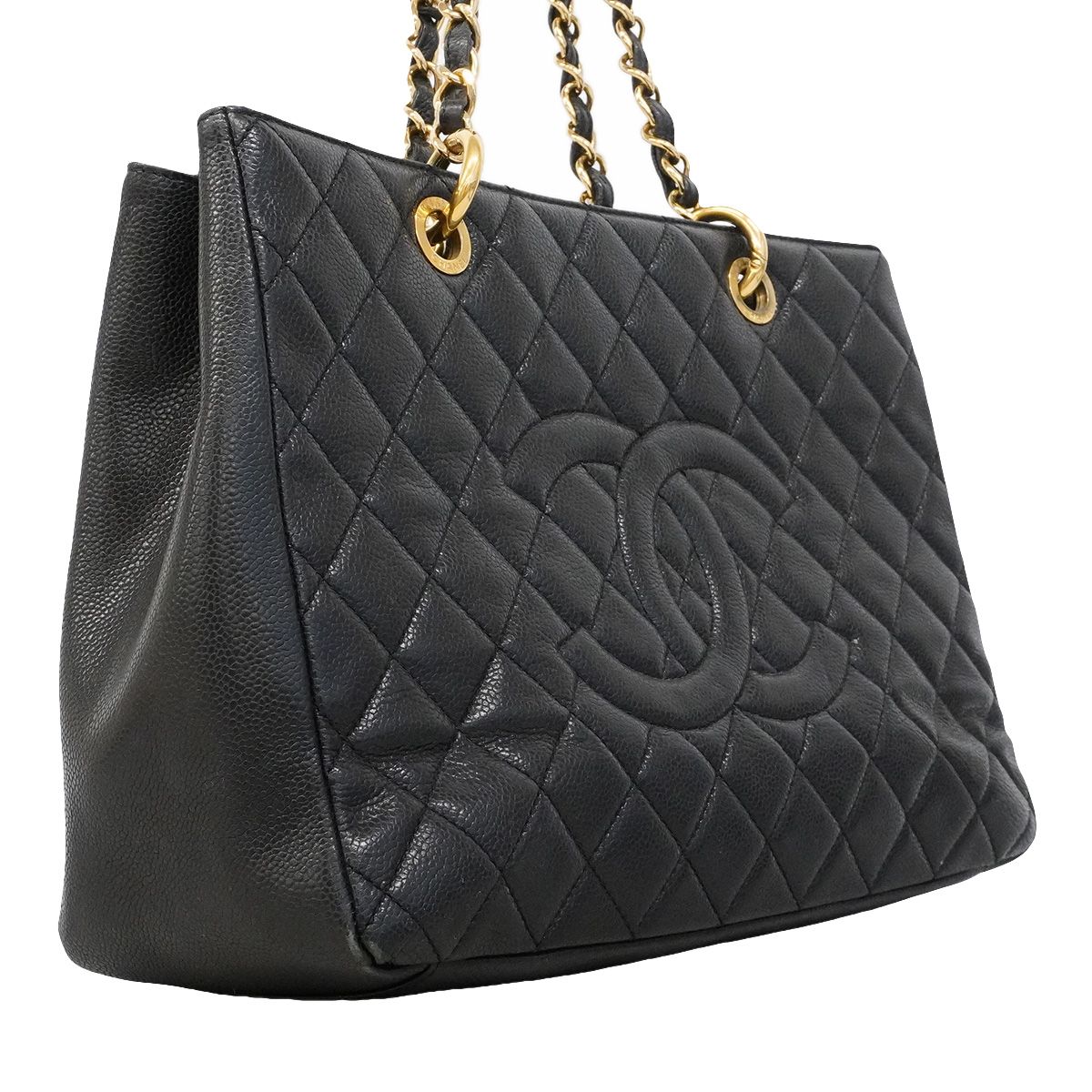 Chanel Chain Tote Bag Quilted Caviar Leather Black Gold — view 2