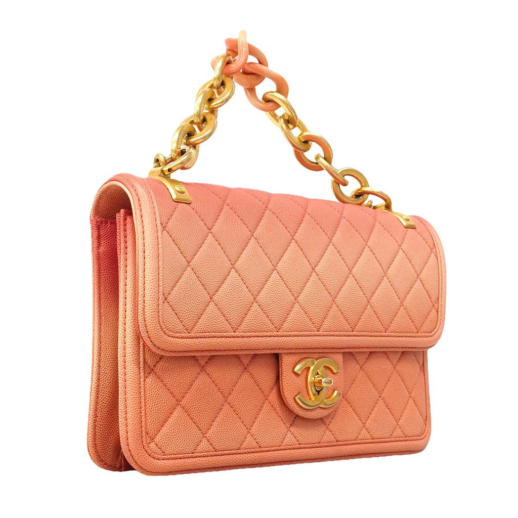 Chanel Shoulder Bag Quilted Caviar Leather Pink Gold — view 2