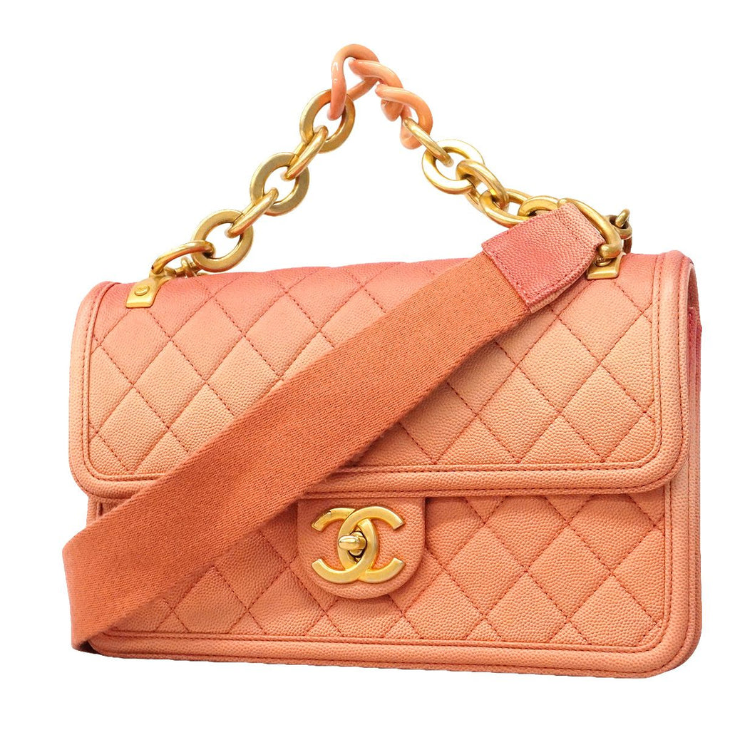 Chanel Shoulder Bag Quilted Caviar Leather Pink Gold