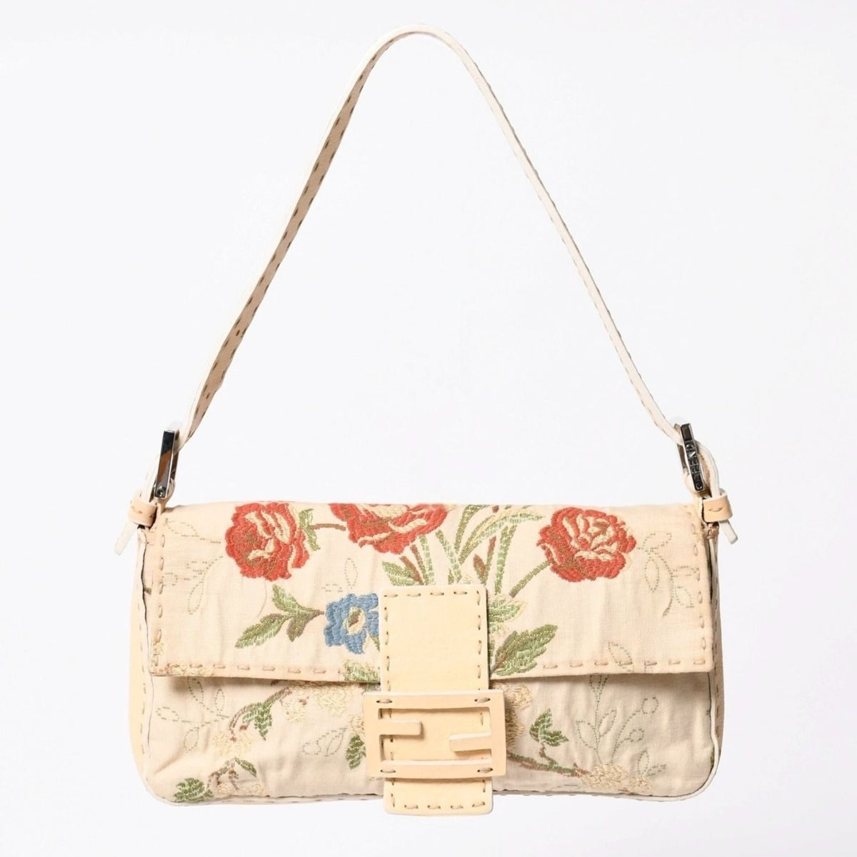 Fendi Selleria Mamma Bucket Flower Embroidery Shoulder Bag Botanical Pattern FF