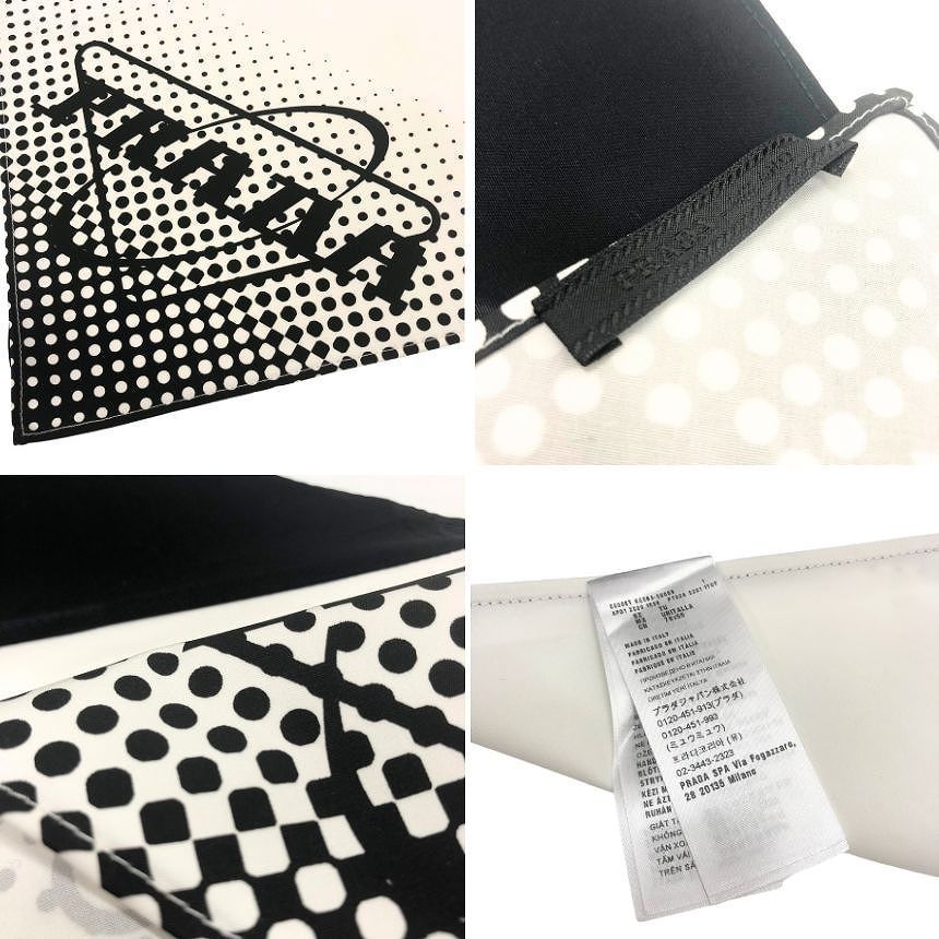 Prada Cotton Scarf Carre Triangle Dot Pattern Black White Monotone — view 3