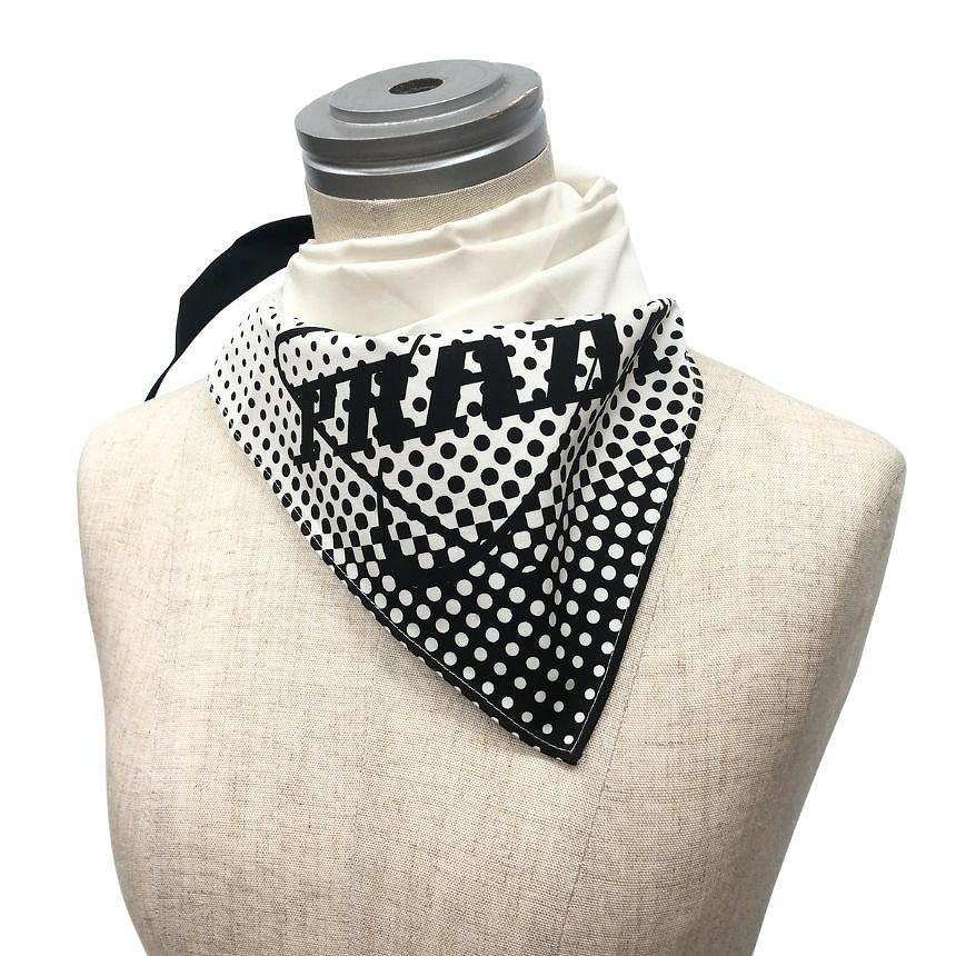 Prada Cotton Scarf Carre Triangle Dot Pattern Black White Monotone — view 2