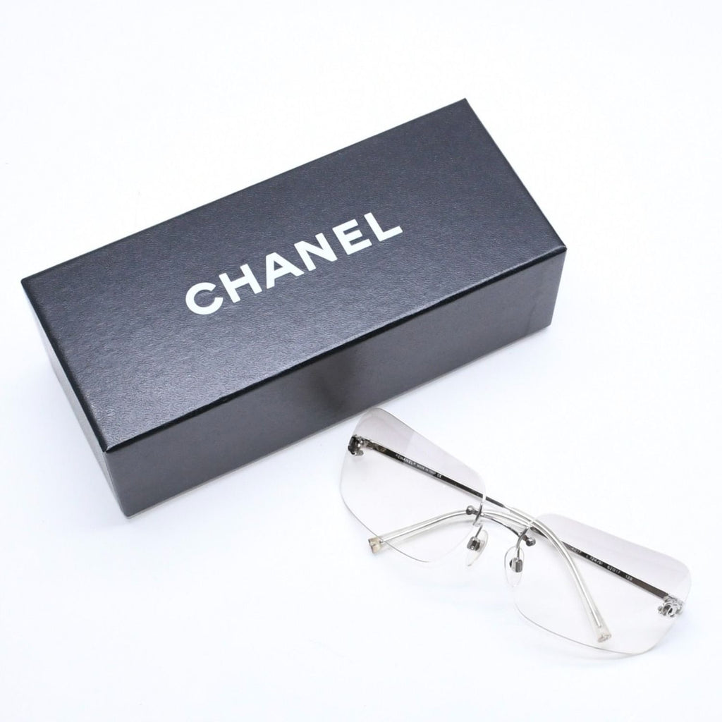 Chanel Rimless Sunglasses Eyewear CC Logo Silver Gray