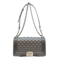 Chanel Black Caviar Silver Boy 25 Medium Chain Shoulder Bag