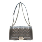 Chanel Black Caviar Silver Boy 25 Medium Chain Shoulder Bag