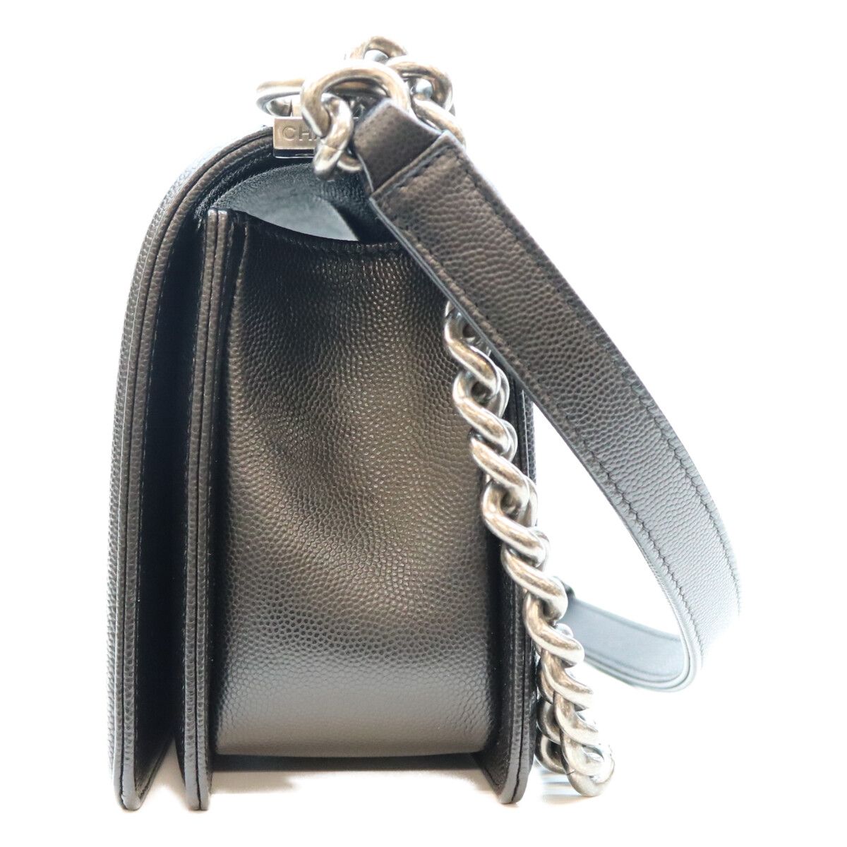 Chanel Black Caviar Silver Boy 25 Medium Chain Shoulder Bag — view 2
