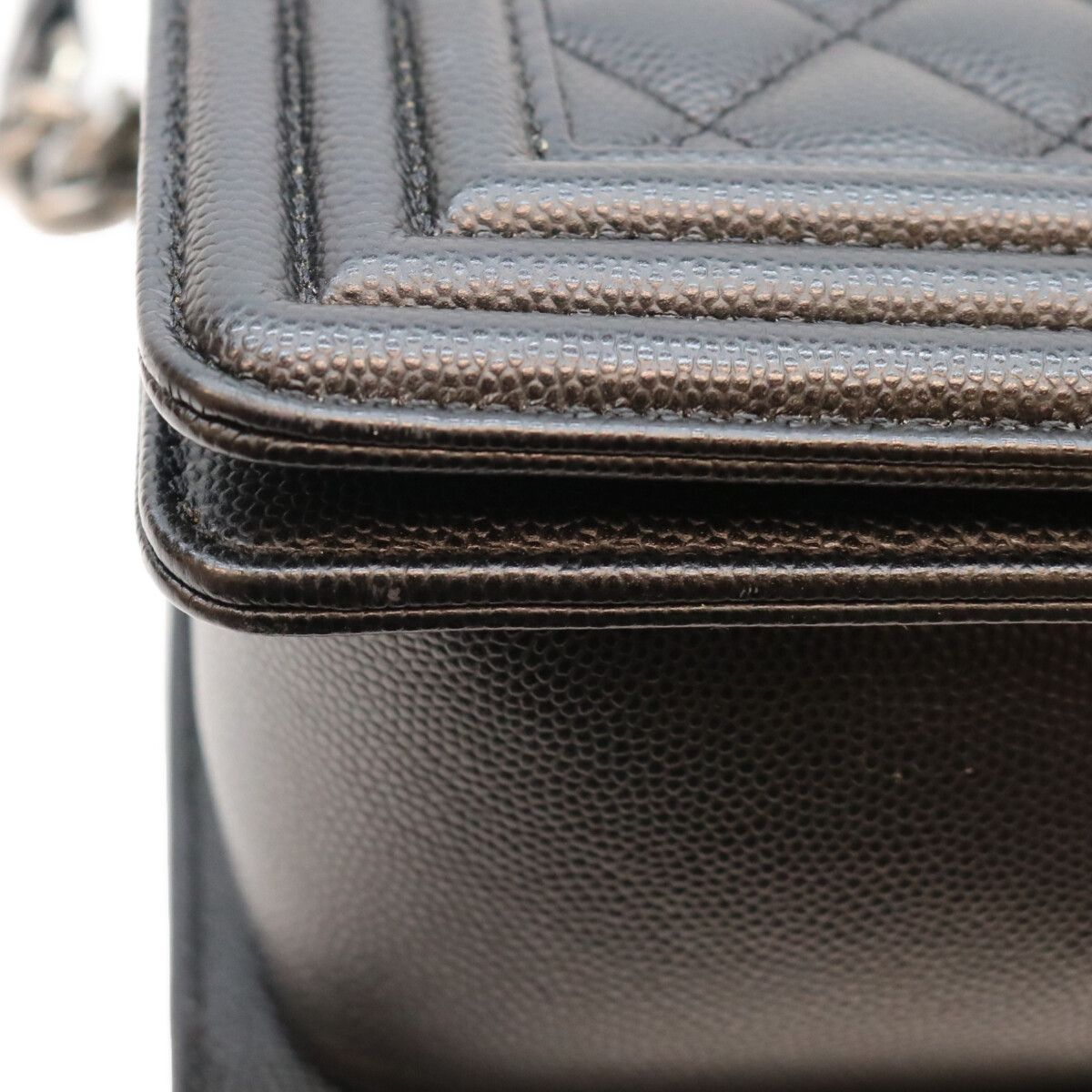 Chanel Black Caviar Silver Boy 25 Medium Chain Shoulder Bag — view 7