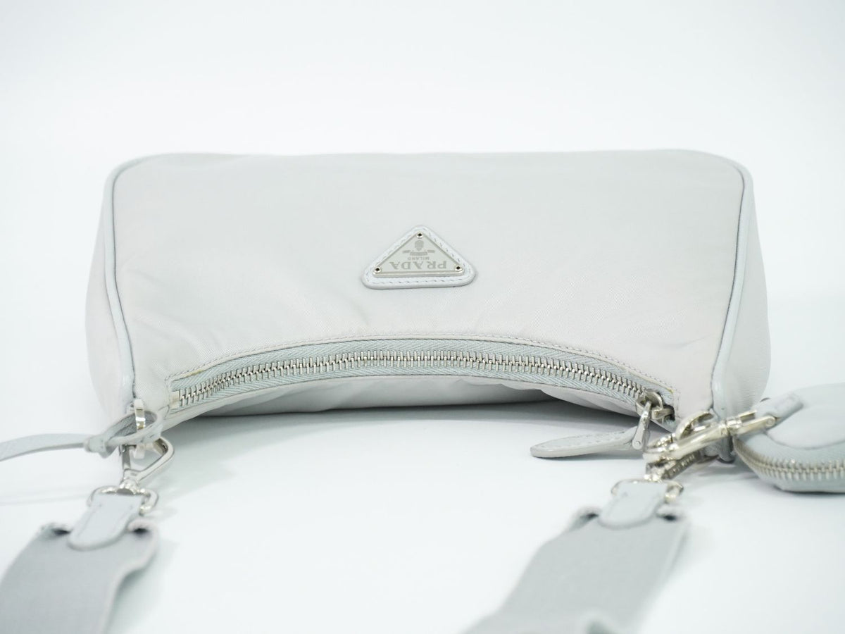 Prada Re Edition Shoulder Bag Pochette Nylon Light Gray — view 5