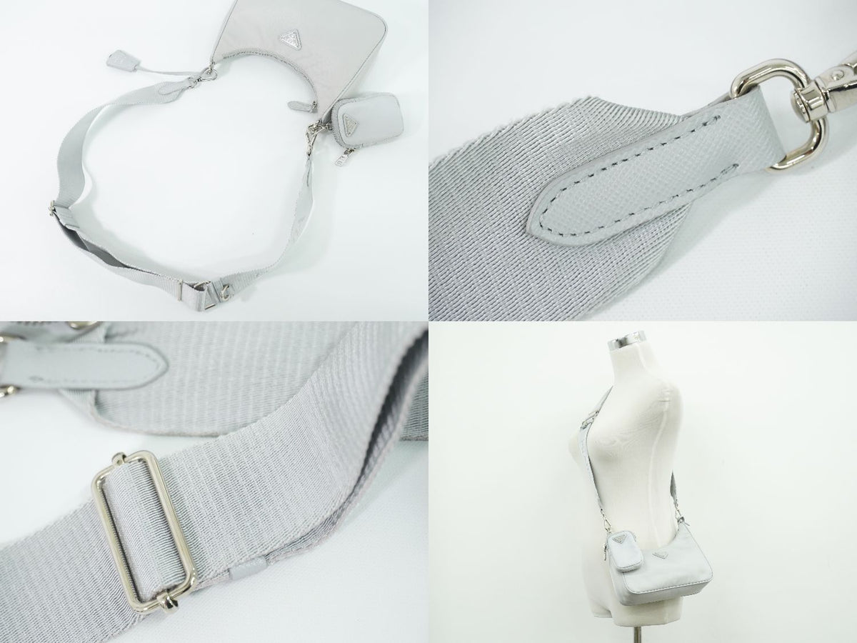 Prada Re Edition Shoulder Bag Pochette Nylon Light Gray — view 6
