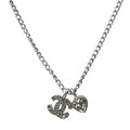 Chanel 07P Pendant CC Logo Heart Metal Rhinestone Silver
