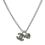 Chanel 07P Pendant CC Logo Heart Metal Rhinestone Silver