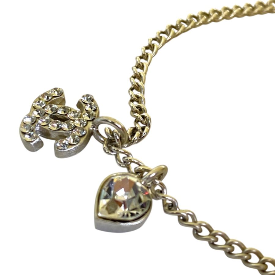 Chanel 07P Pendant CC Logo Heart Metal Rhinestone Silver — view 3