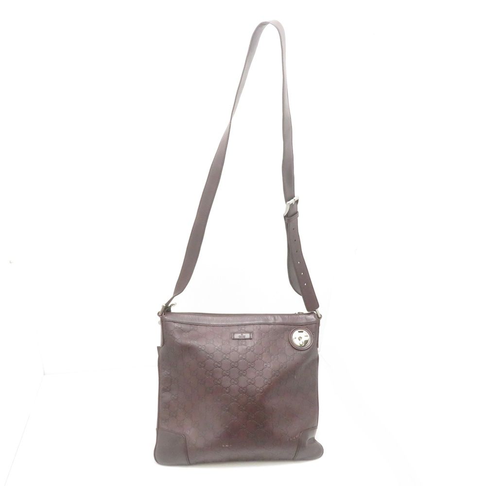 Gucci Guccissima Shoulder Bag Dark Brown Leather GG Canvas — view 8