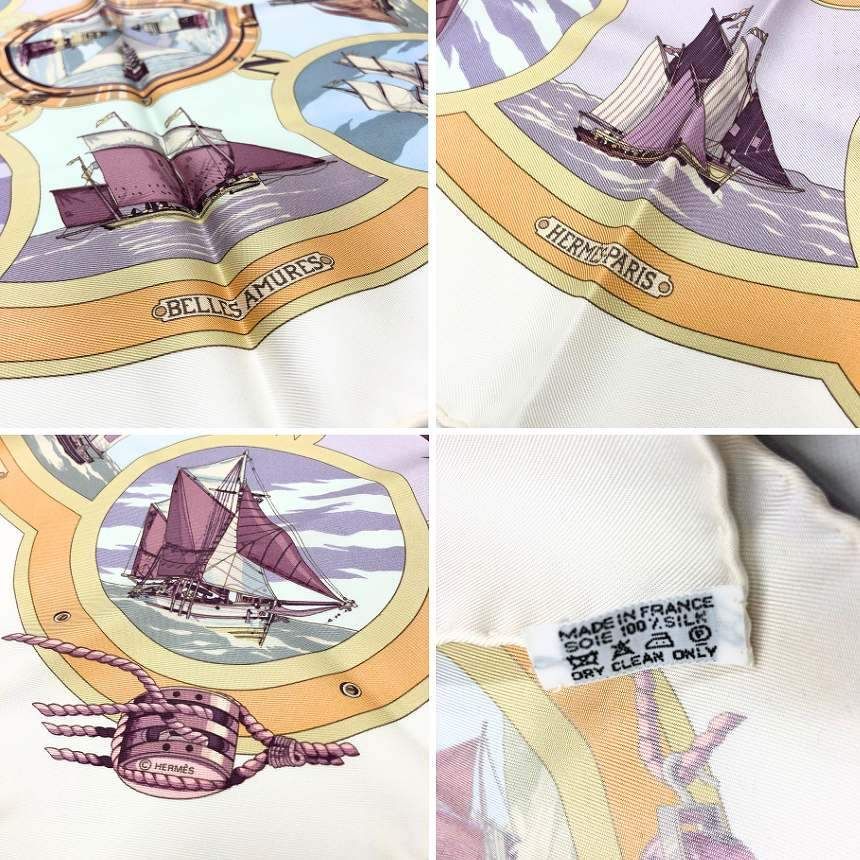 Hermes Scarf Carre 45 Belles Amures Sailing Aesthetics Ship White Silk — view 3