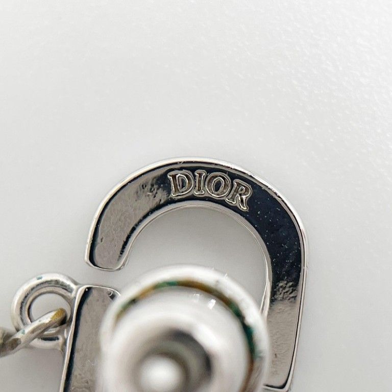 Dior Earrings Petit CD Lucky Charms Silver Metal Rhinestone Faux Pearl — view 5