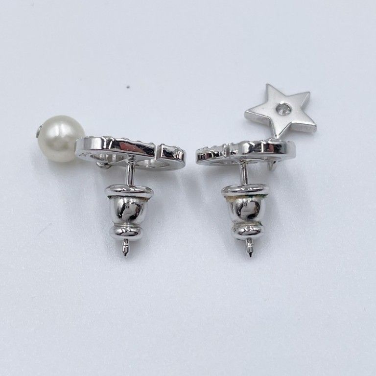 Dior Earrings Petit CD Lucky Charms Silver Metal Rhinestone Faux Pearl — view 4