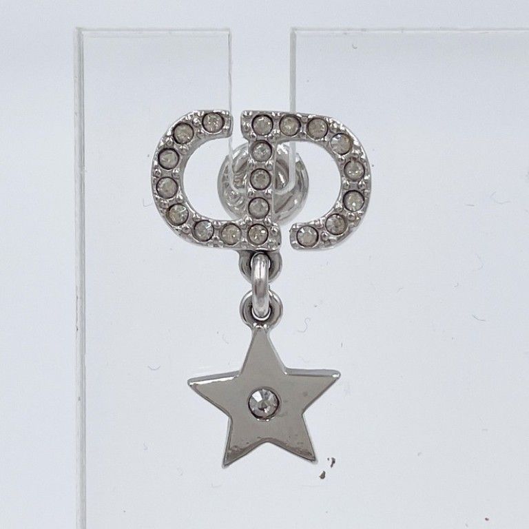 Dior Earrings Petit CD Lucky Charms Silver Metal Rhinestone Faux Pearl — view 2