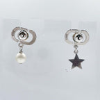 Dior Earrings Petit CD Lucky Charms Silver Metal Rhinestone Faux Pearl — view 3