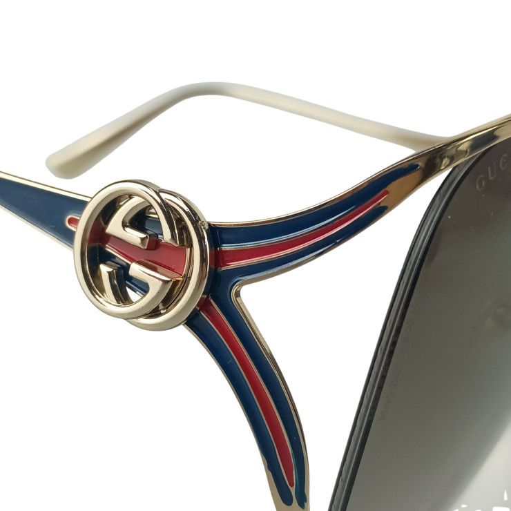 Gucci Sunglasses Interlocking G Web Stripe Gold Navy Red Metal Eyewear — view 6