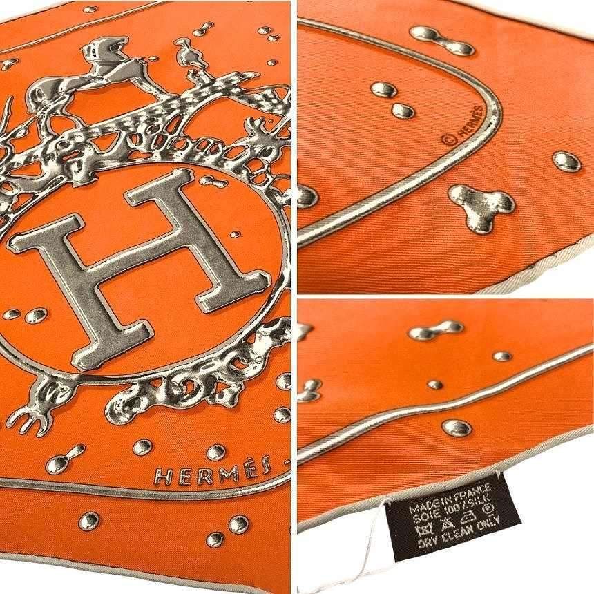 Hermes Pointe Vif Argent Silver Drop Triangle Scarf Carre Bandana Silk Orange — view 3