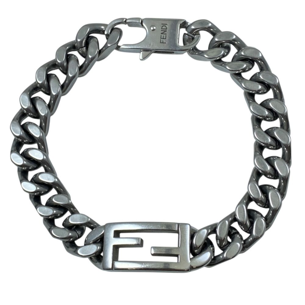 Fendi Baguette Bracelet FF Logo Metal Silver