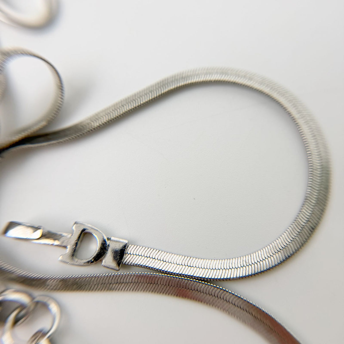 Dior Y2k CD Ribbon Double Chain Necklace Plated Silver Vintage — view 4