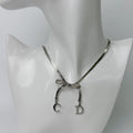 Dior Y2k CD Ribbon Double Chain Necklace Plated Silver Vintage