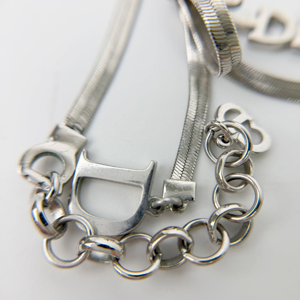 Dior Y2k CD Ribbon Double Chain Necklace Plated Silver Vintage — view 8