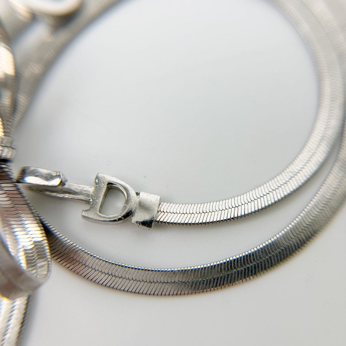 Dior Y2k CD Ribbon Double Chain Necklace Plated Silver Vintage — view 6
