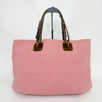 Bottega Veneta Tote Shoulder Bag Canvas Leather Pink Brown Gold Vintage — view 4