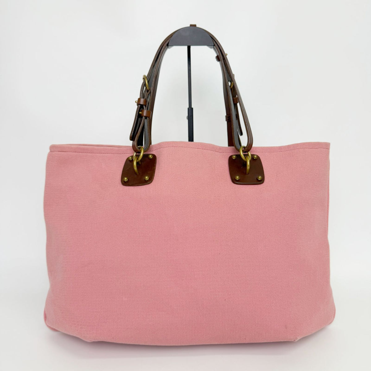 Bottega Veneta Tote Shoulder Bag Canvas Leather Pink Brown Gold Vintage — view 4