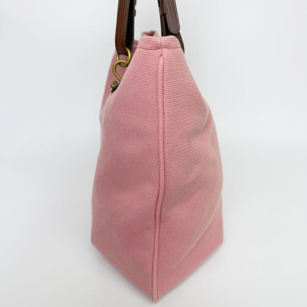 Bottega Veneta Tote Shoulder Bag Canvas Leather Pink Brown Gold Vintage — view 7