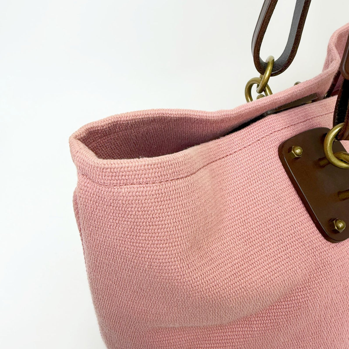 Bottega Veneta Tote Shoulder Bag Canvas Leather Pink Brown Gold Vintage — view 8