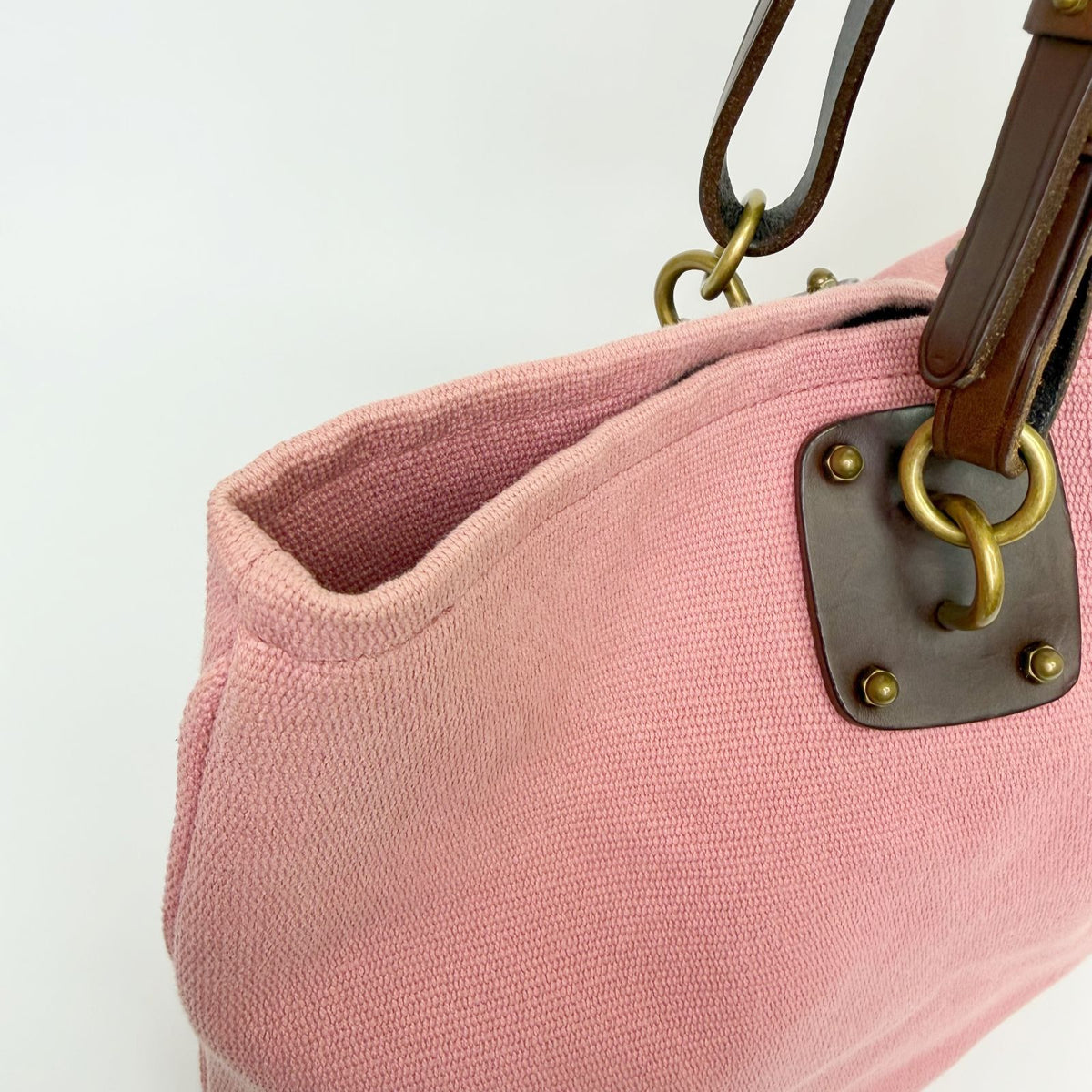 Bottega Veneta Tote Shoulder Bag Canvas Leather Pink Brown Gold Vintage — view 6
