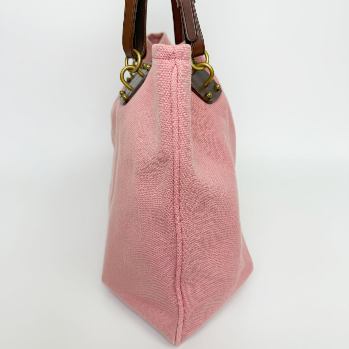 Bottega Veneta Tote Shoulder Bag Canvas Leather Pink Brown Gold Vintage — view 5