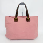 Bottega Veneta Tote Shoulder Bag Canvas Leather Pink Brown Gold Vintage — view 3