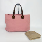 Bottega Veneta Tote Shoulder Bag Canvas Leather Pink Brown Gold Vintage — view 2