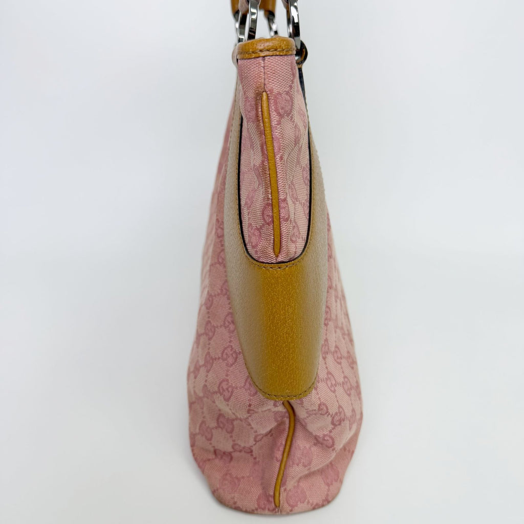 Gucci Tote Shoulder Bag Canvas Leather Pink Beige Silver Vintage — view 7