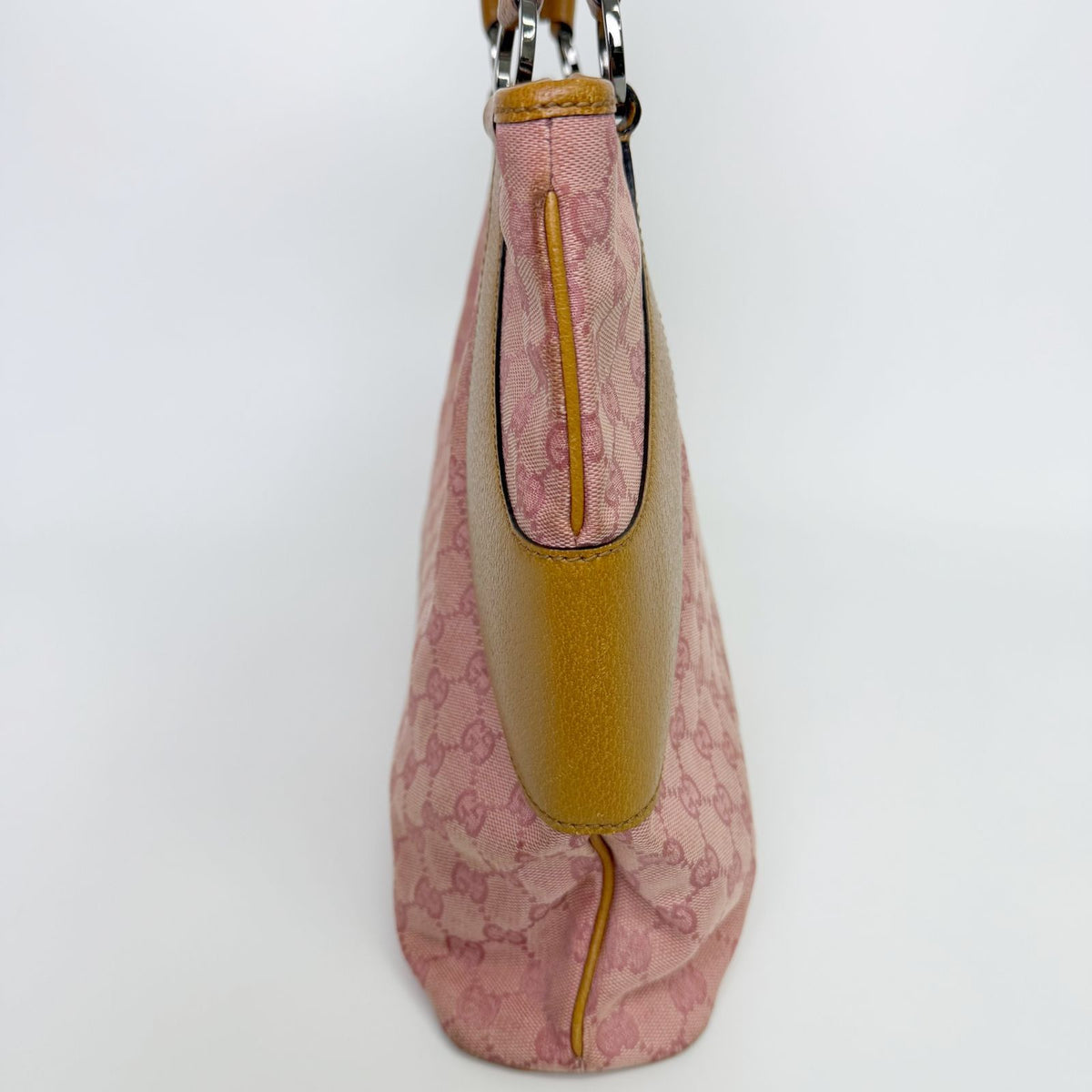 Gucci Tote Shoulder Bag Canvas Leather Pink Beige Silver Vintage — view 7