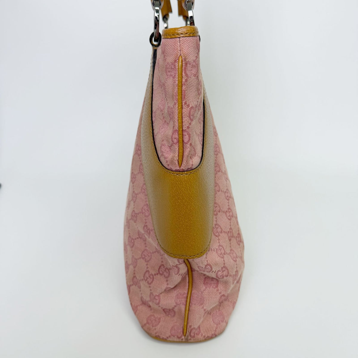 Gucci Tote Shoulder Bag Canvas Leather Pink Beige Silver Vintage — view 5