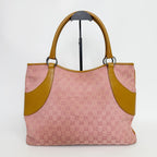 Gucci Tote Shoulder Bag Canvas Leather Pink Beige Silver Vintage — view 3