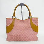 Gucci Tote Shoulder Bag Canvas Leather Pink Beige Silver Vintage — view 4