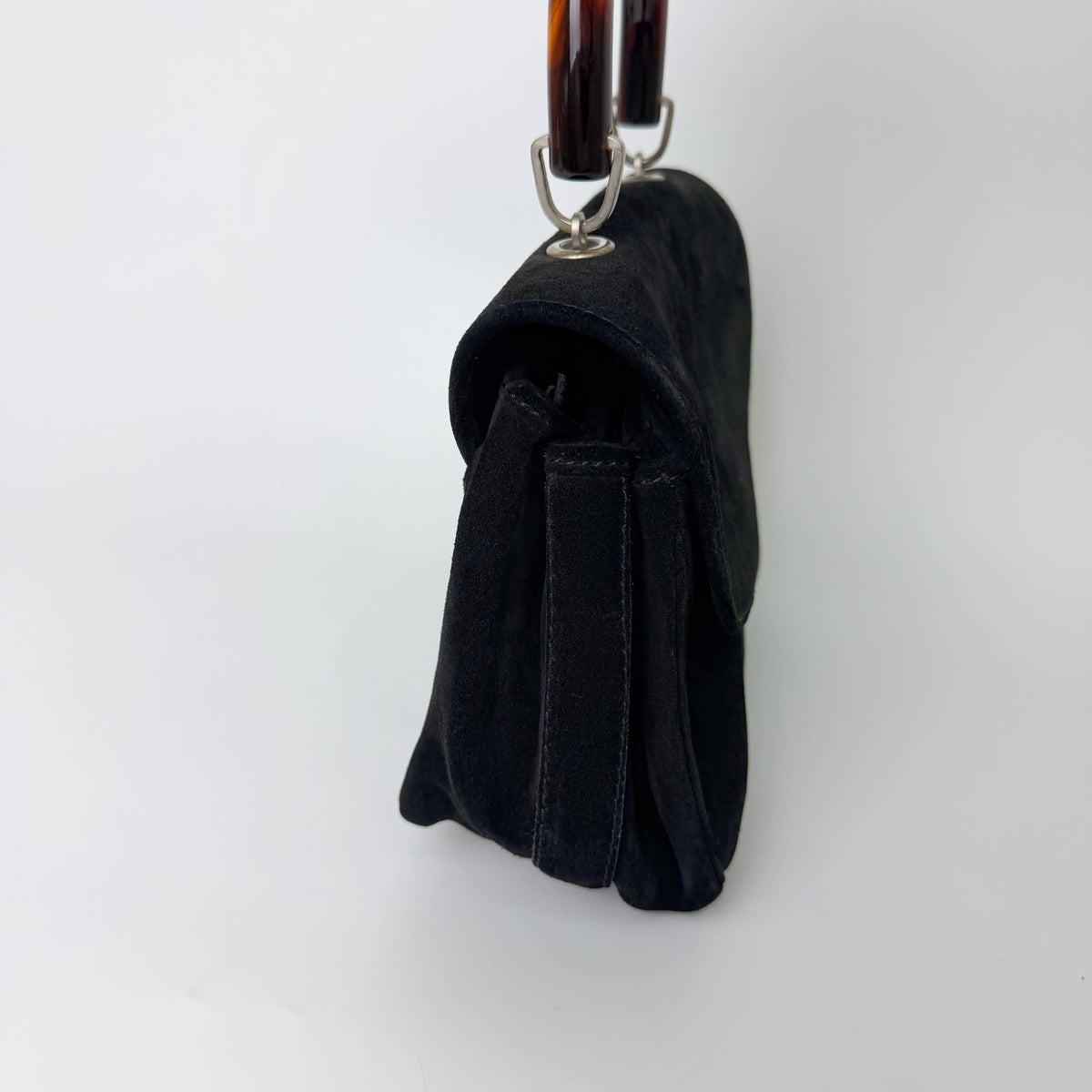 Bottega Veneta Lucite Handle 2-Way Shoulder Bag Suede Plastic Black Brown — view 6