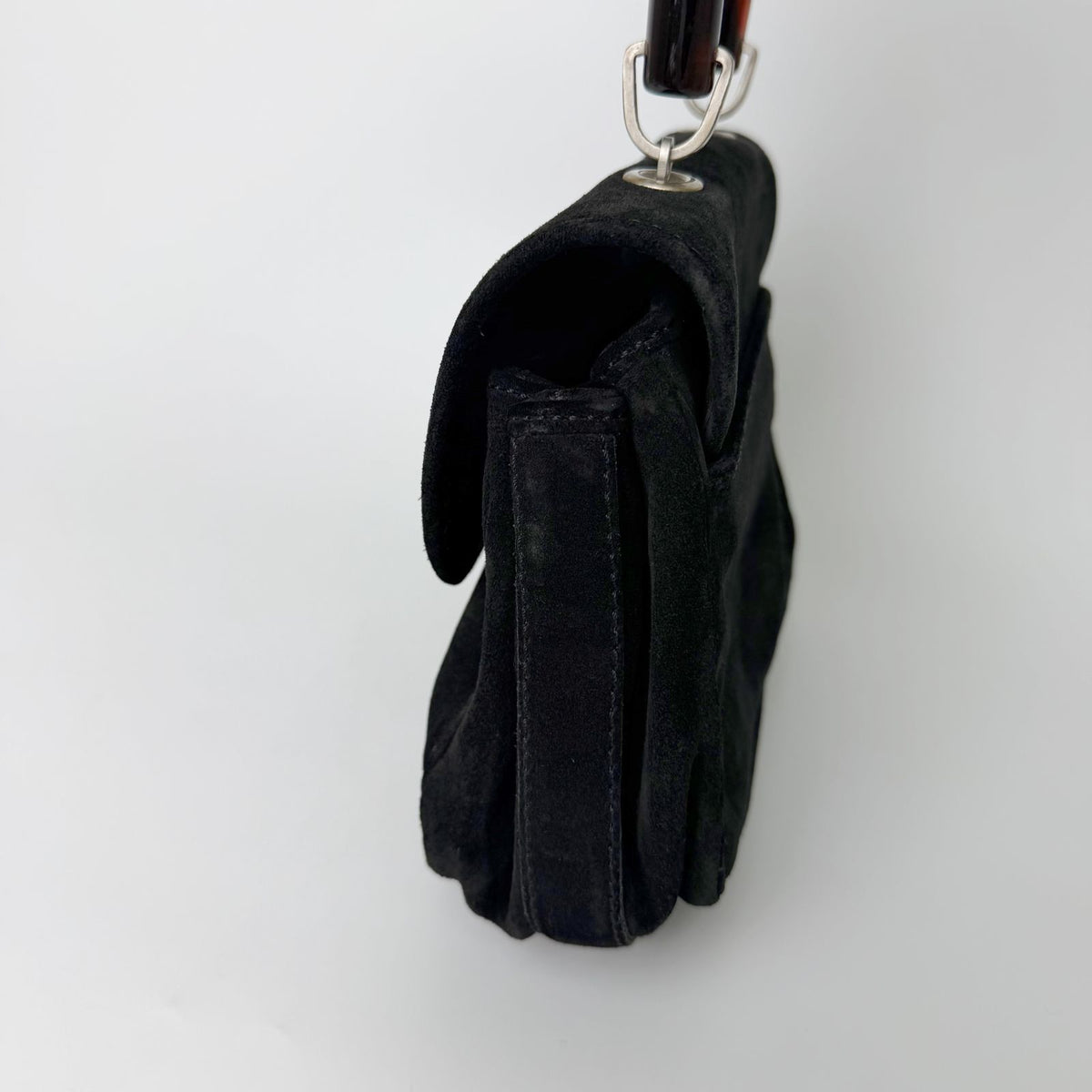 Bottega Veneta Lucite Handle 2-Way Shoulder Bag Suede Plastic Black Brown — view 7