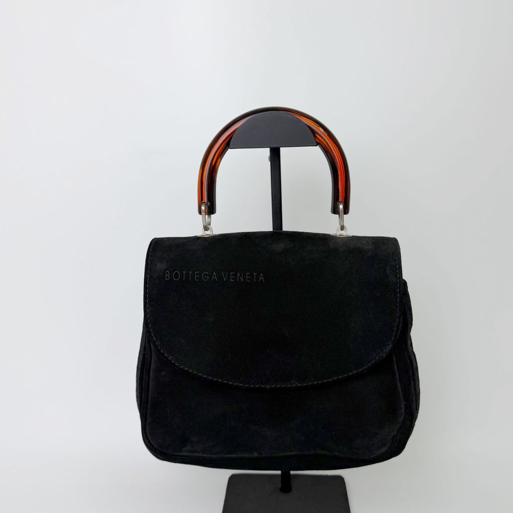 Bottega Veneta Lucite Handle 2-Way Shoulder Bag Suede Plastic Black Brown — view 4