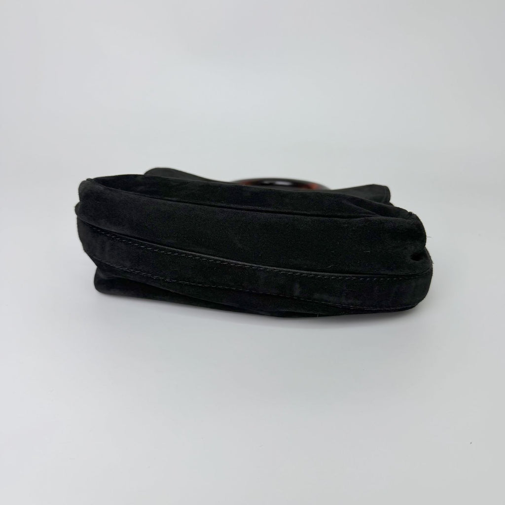Bottega Veneta Lucite Handle 2-Way Shoulder Bag Suede Plastic Black Brown — view 8