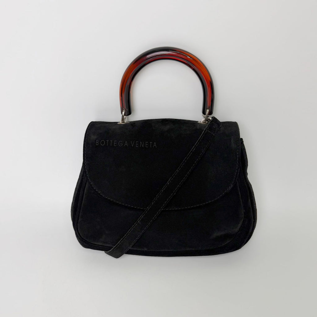 Bottega Veneta Lucite Handle 2-Way Shoulder Bag Suede Plastic Black Brown — view 3