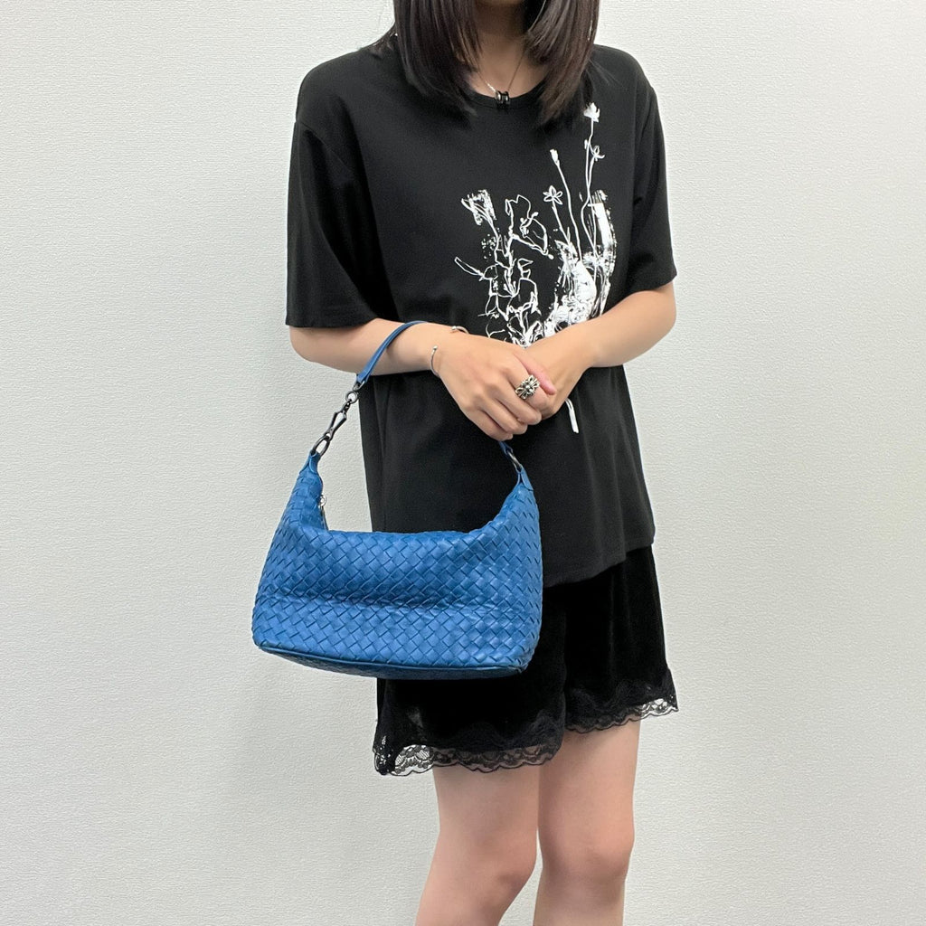 Bottega Veneta Intrecciato Nappa Chain Shoulder Bag Leather Blue Vintage